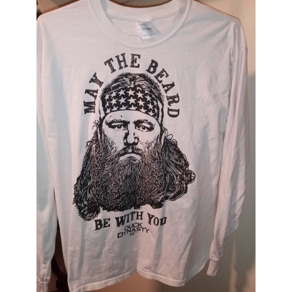 Duck Dynasty May The Beard Be With You White T-shirt‎ Long Sleeve Size Large - Picture 1 of 8